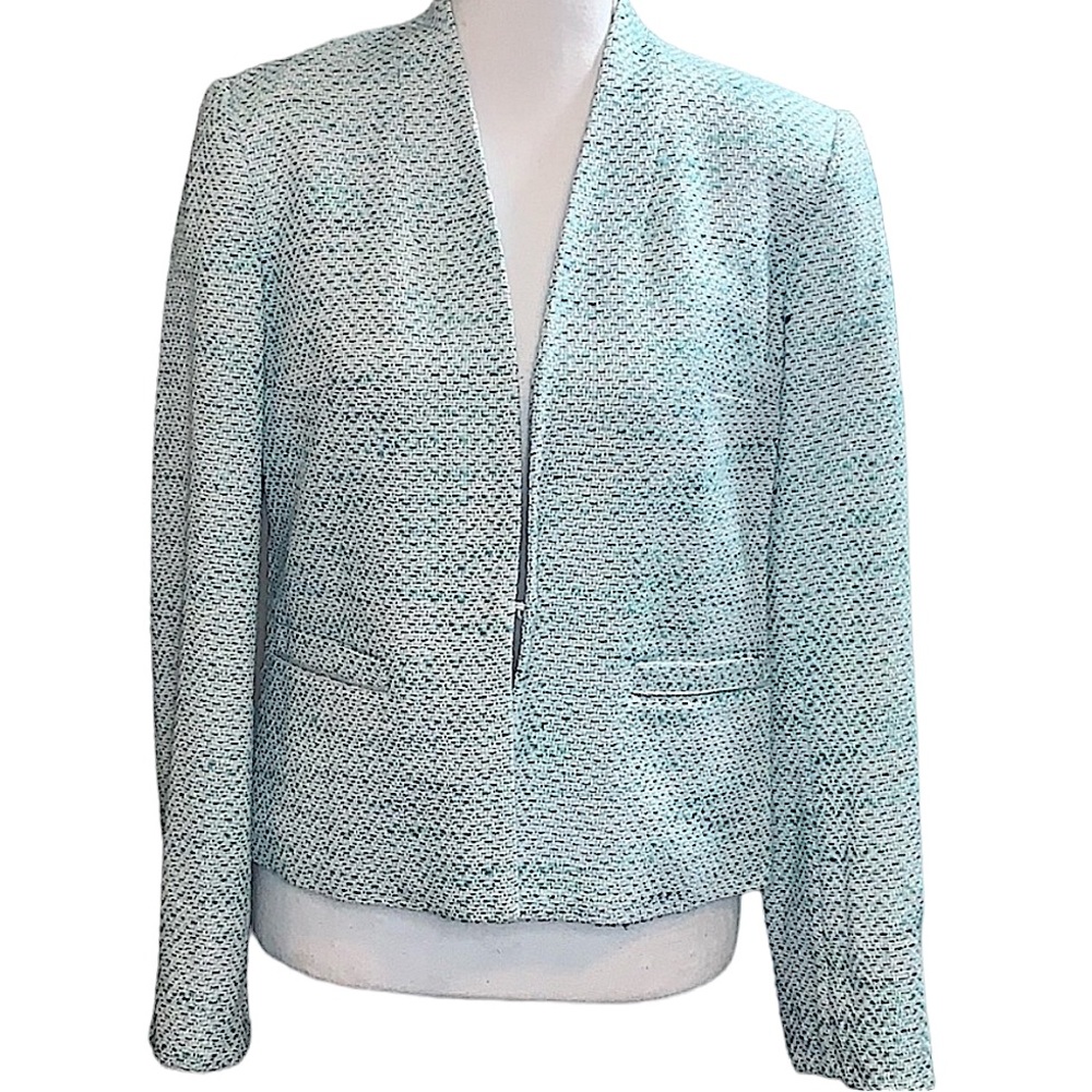 PENDLETON: Women’s Tweed White & Teal Blazer Jacket- Size Small